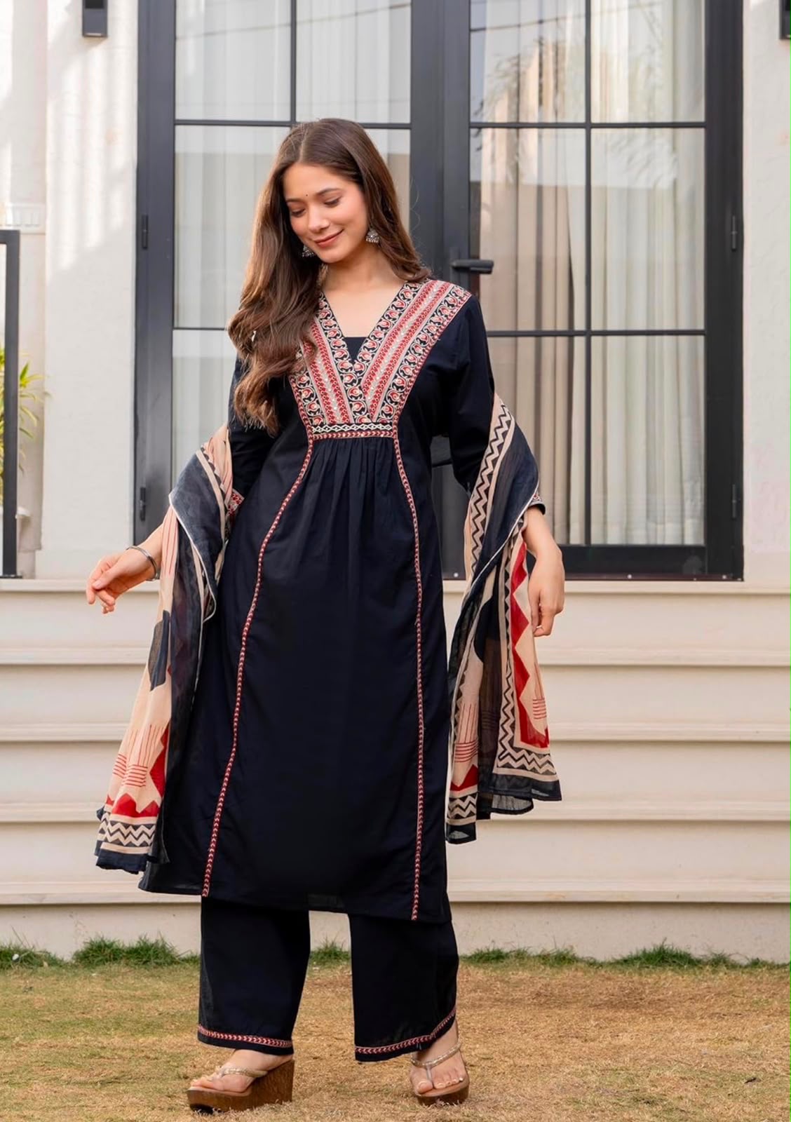 Cotton Printed Kurti Set with Cotton Pant & Mal Mal Dupatta