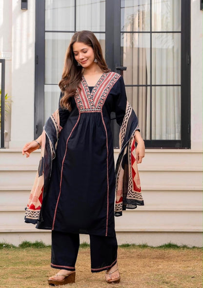 Cotton Printed Kurti Set with Cotton Pant & Mal Mal Dupatta