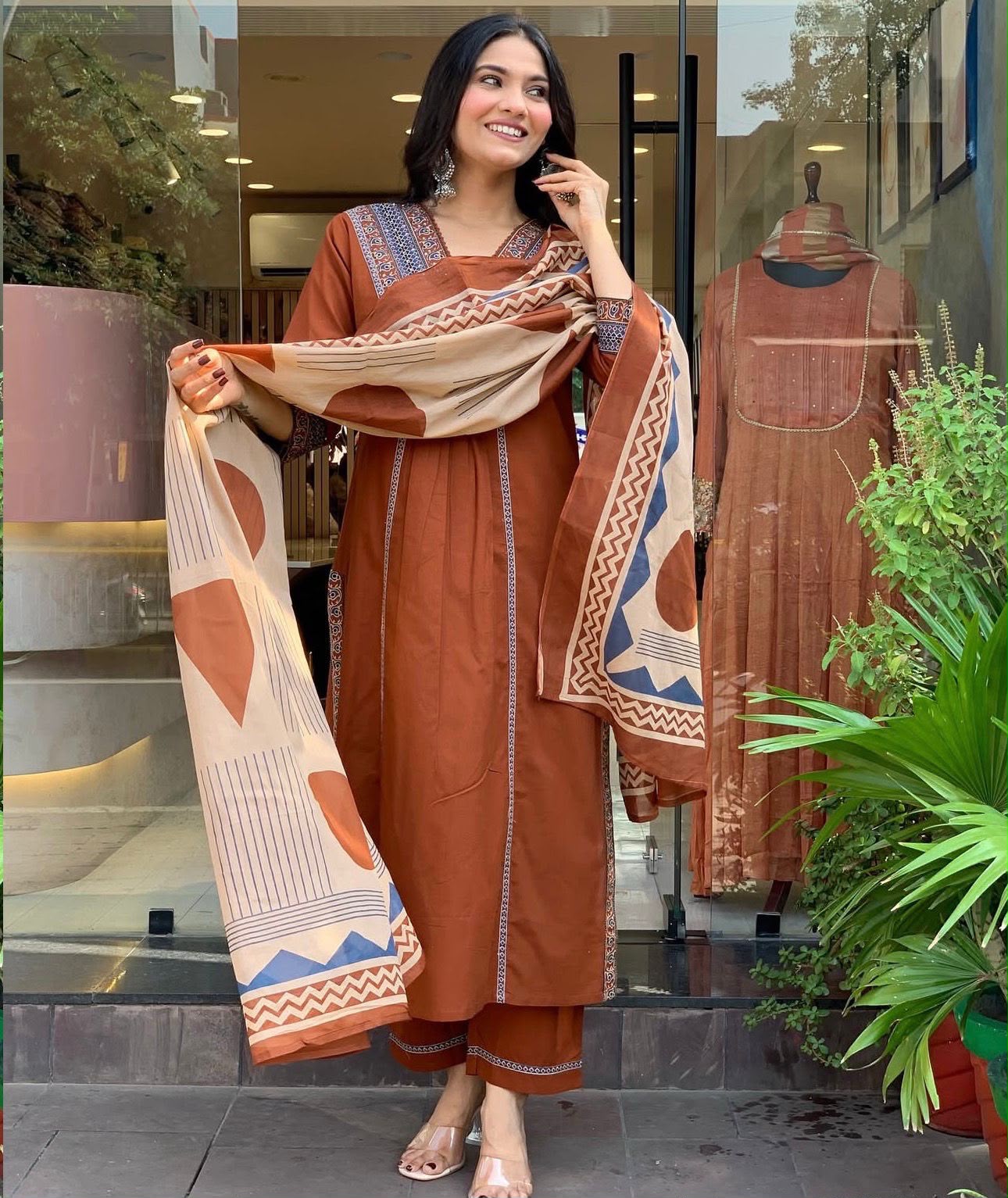 Cotton Printed Kurti Set with Cotton Pant & Mal Mal Dupatta