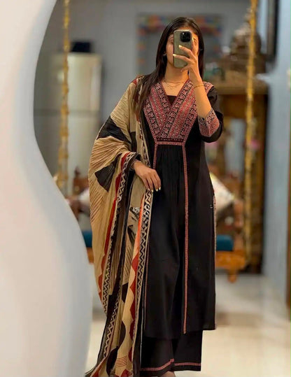 Cotton Printed Kurti Set with Cotton Pant & Mal Mal Dupatta