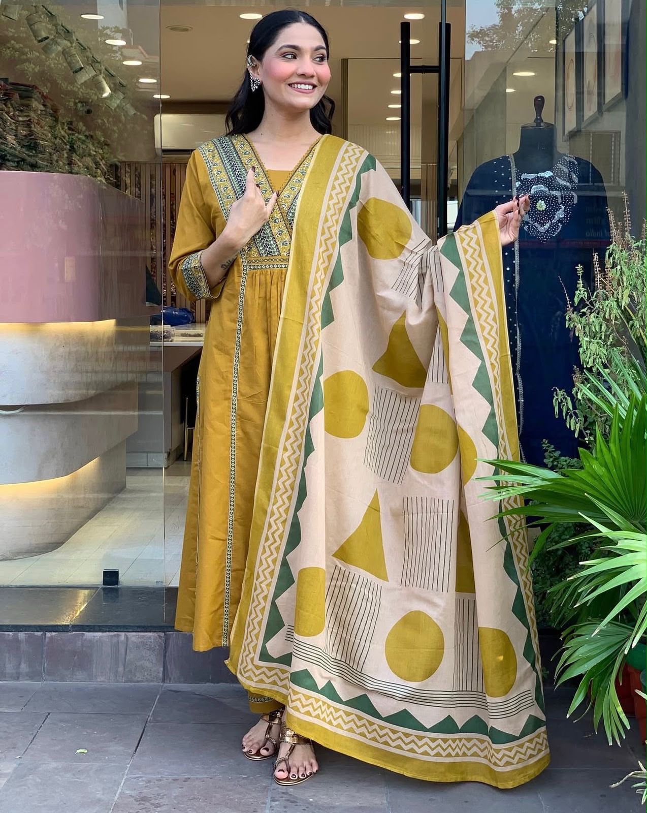 Cotton Printed Kurti Set with Cotton Pant & Mal Mal Dupatta