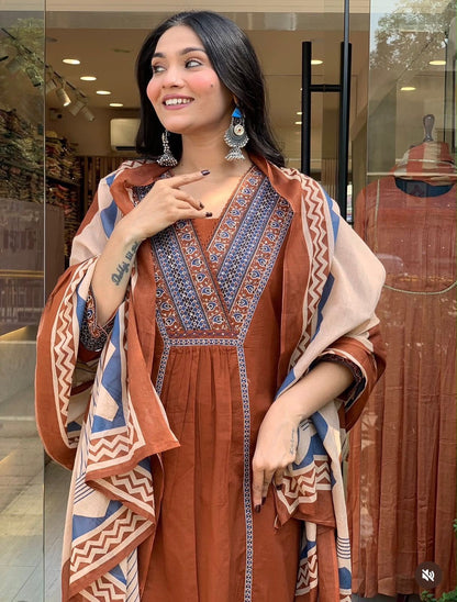 Cotton Printed Kurti Set with Cotton Pant & Mal Mal Dupatta