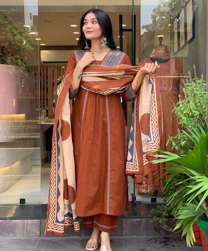 Cotton Printed Kurti Set with Cotton Pant & Mal Mal Dupatta