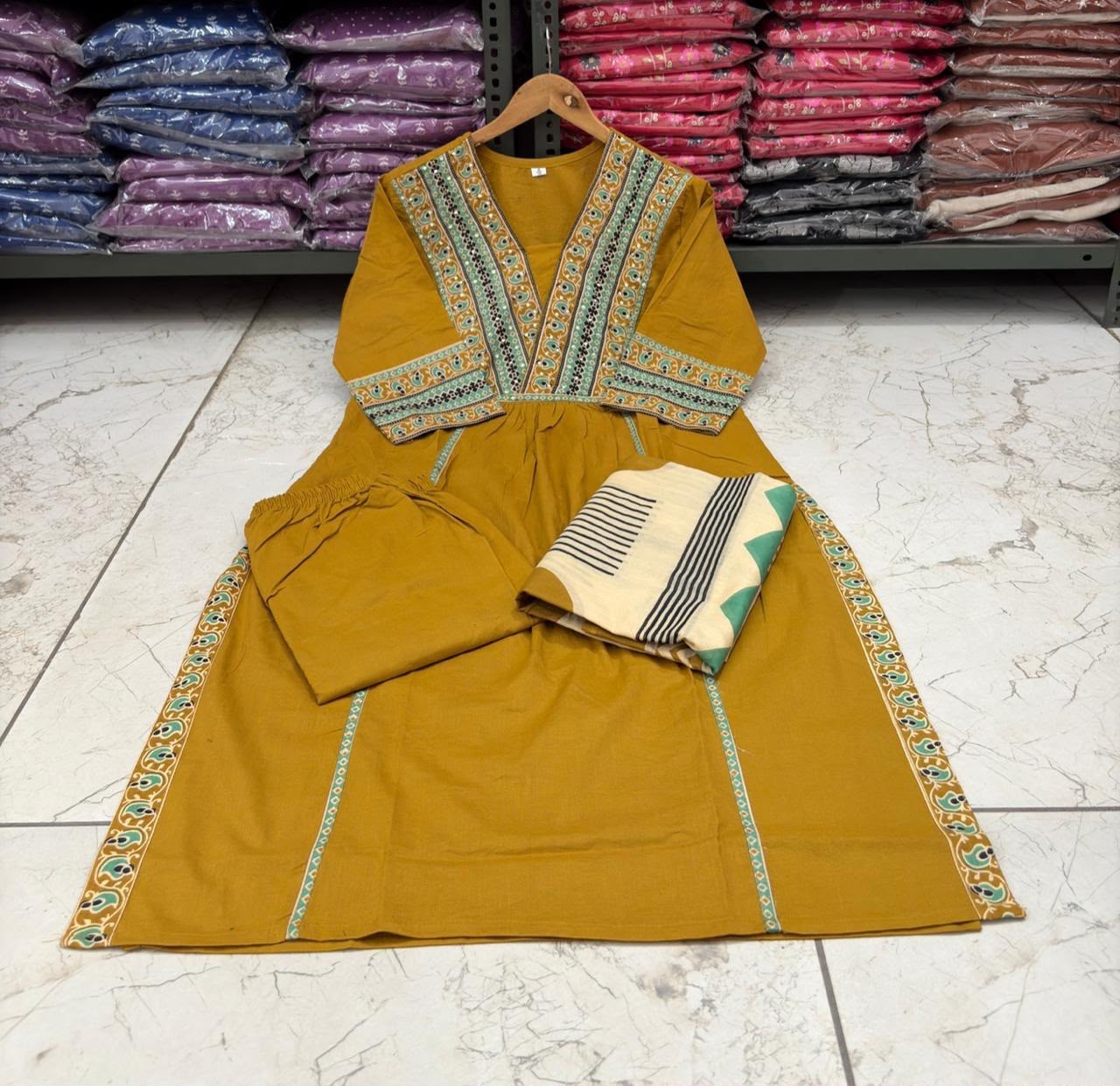 Cotton Printed Kurti Set with Cotton Pant & Mal Mal Dupatta