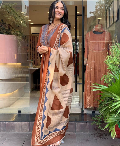 Cotton Printed Kurti Set with Cotton Pant & Mal Mal Dupatta
