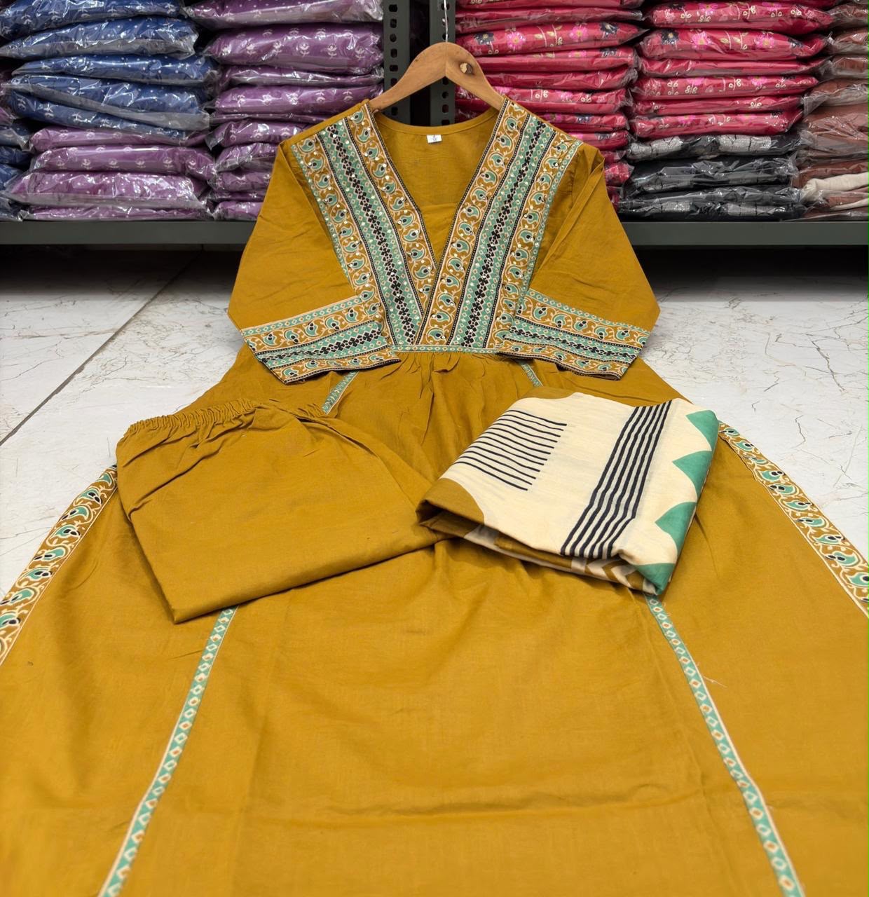 Cotton Printed Kurti Set with Cotton Pant & Mal Mal Dupatta