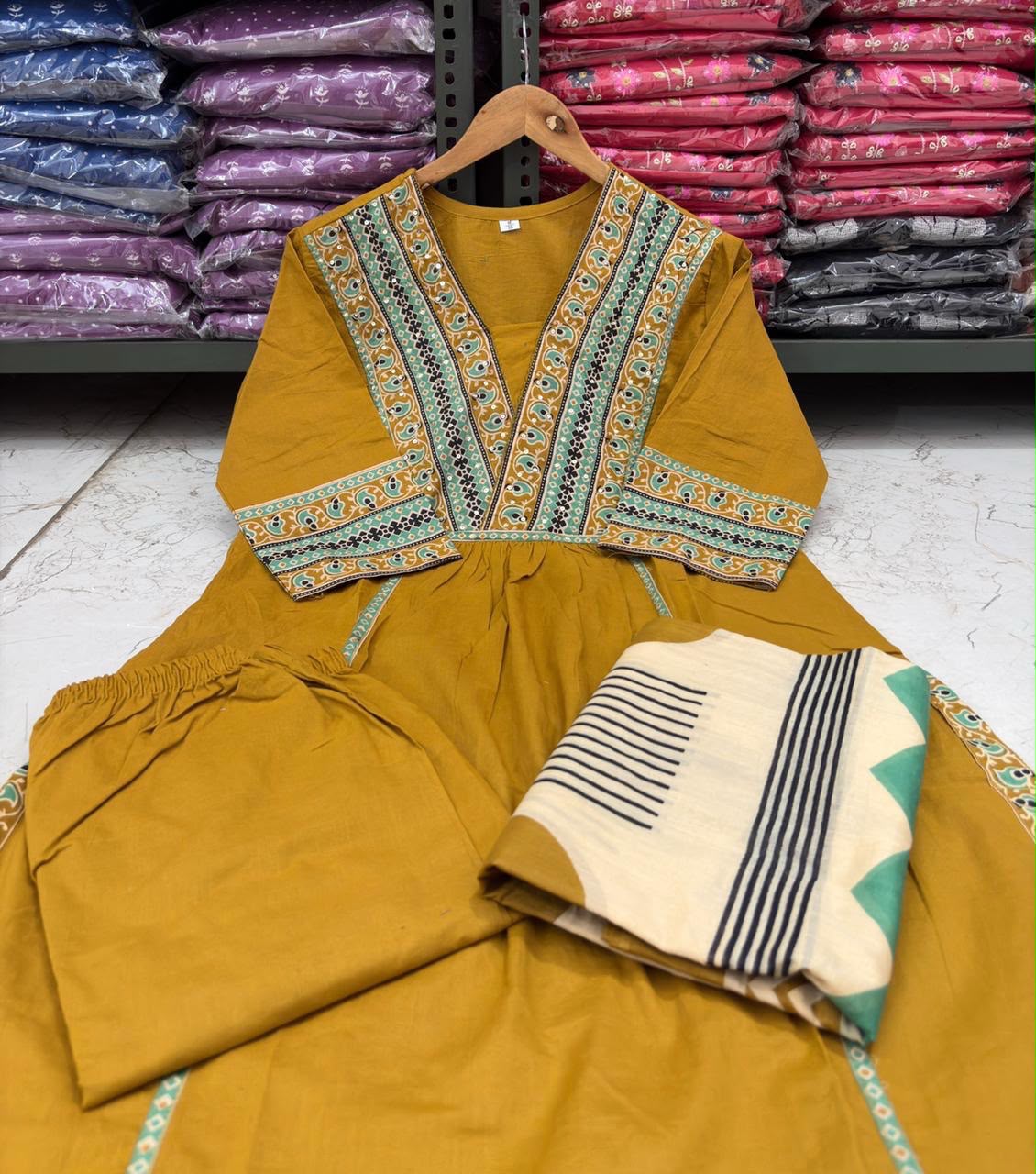 Cotton Printed Kurti Set with Cotton Pant & Mal Mal Dupatta