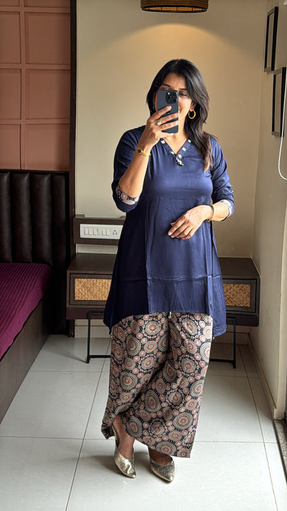 Cotton Kurti with Ajrakh Print Palazzo Co-Ord Set