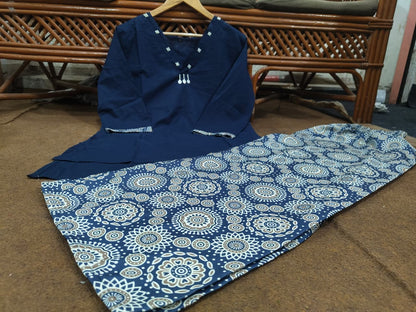 Cotton Kurti with Ajrakh Print Palazzo Co-Ord Set