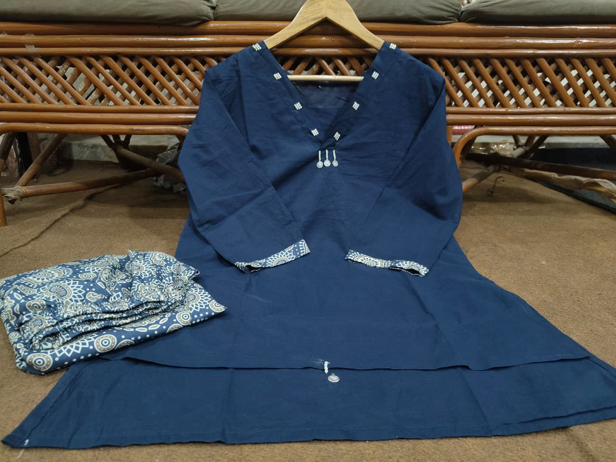 Cotton Kurti with Ajrakh Print Palazzo Co-Ord Set