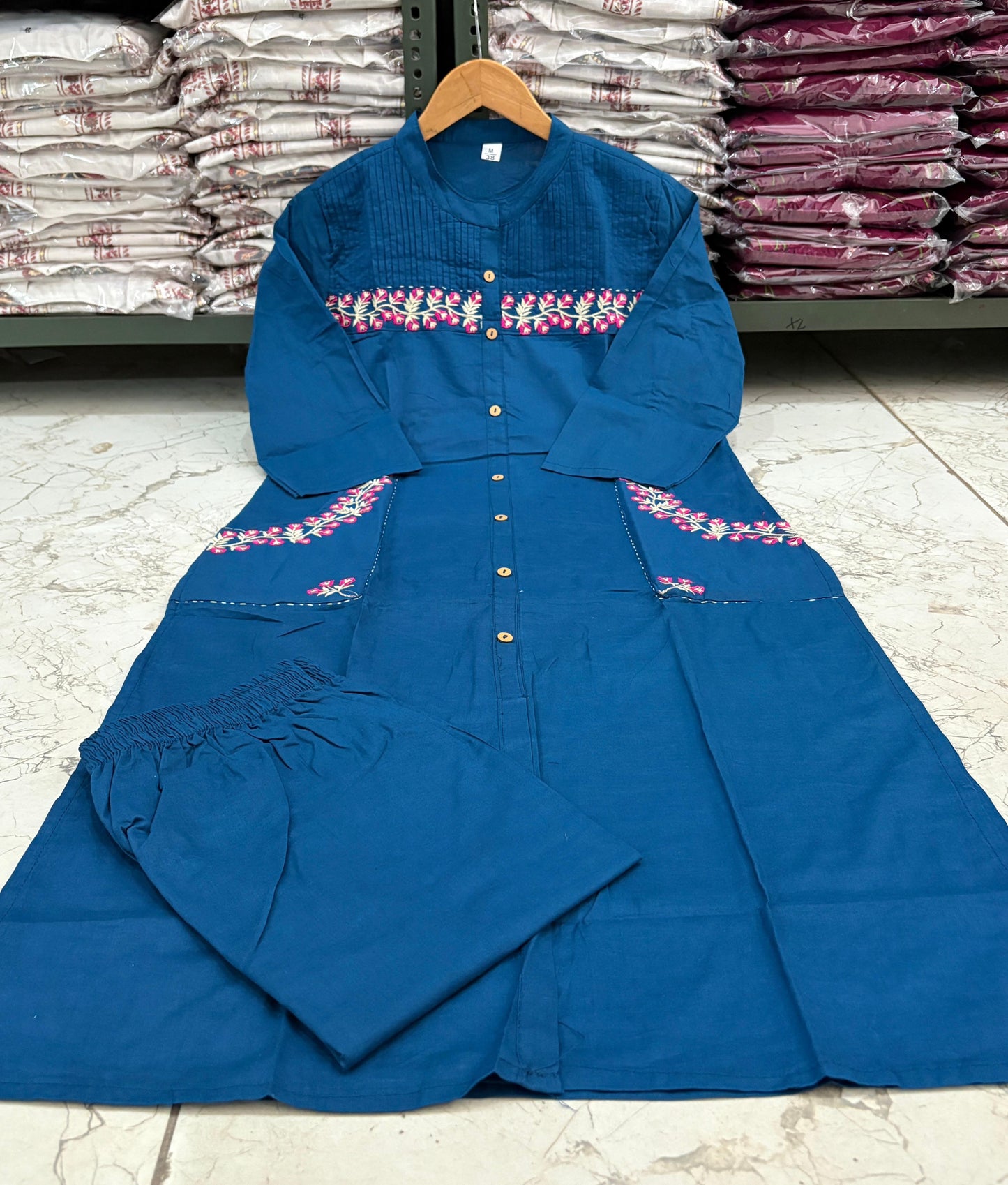 Cotton Kurti with Embroidery & Pant | Pocket Style Kurti Set