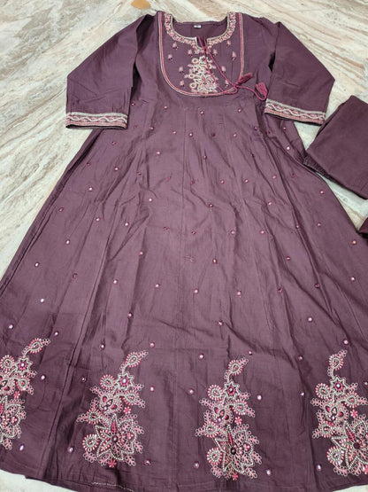 Cotton Kurti with Pant & Mal Mal Dupatta Set with Embroidery