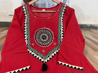 Cotton Kurti with Pant & Malmal Dupatta | Fully Stitched Set