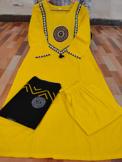 Cotton Kurti with Pant & Malmal Dupatta | Fully Stitched Set