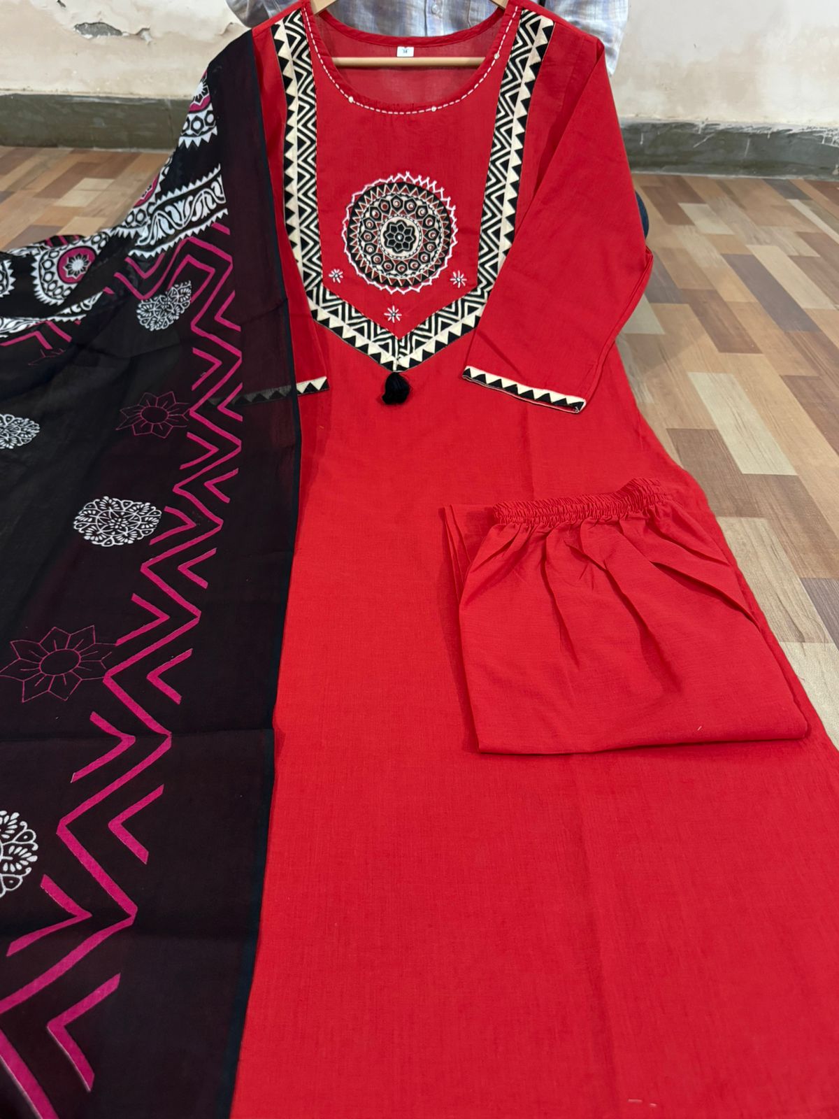 Cotton Kurti with Pant & Malmal Dupatta | Fully Stitched Set