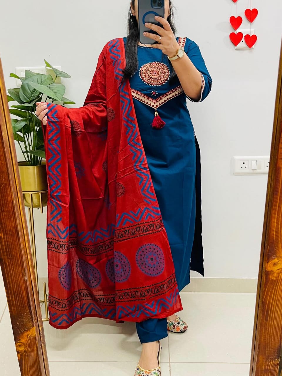 Cotton Kurti with Pant & Malmal Dupatta | Fully Stitched Set