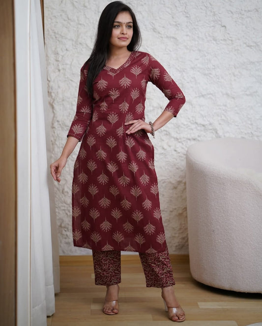 Cotton Kurti with Pant Set for Women - Fully Stitched, Pocket Pant