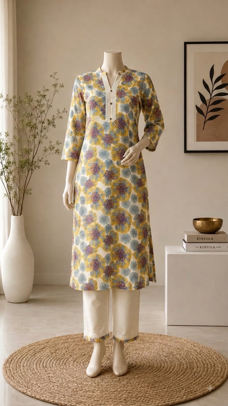 Cotton Mandarin Collar 2-Piece Co-Ord Set with Pocket