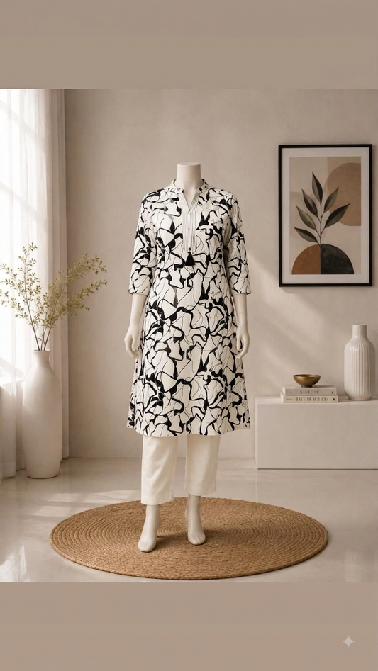 Cotton Mandarin Collar 2-Piece Co-Ord Set with Pocket