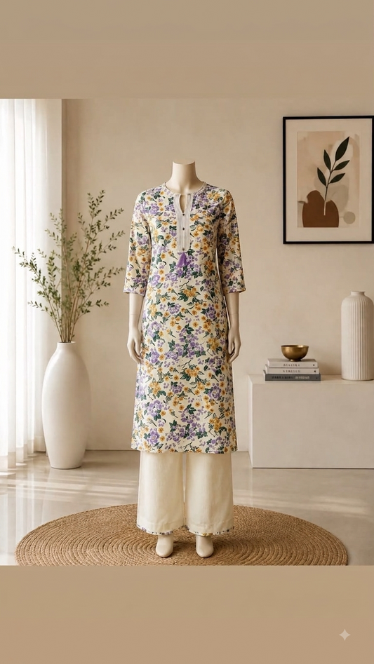 Cotton Mandarin Collar 2-Piece Co-Ord Set with Pocket