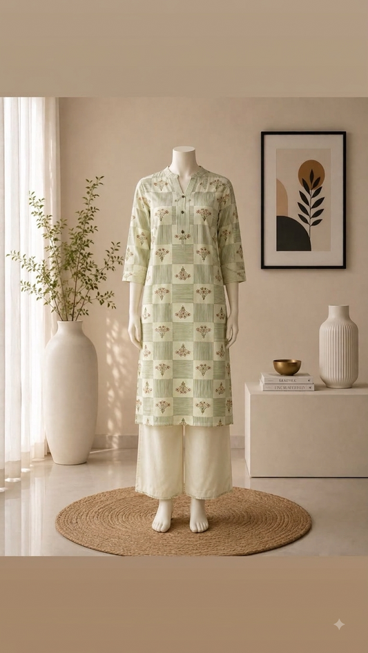 Cotton Mandarin Collar 2-Piece Co-Ord Set with Pocket