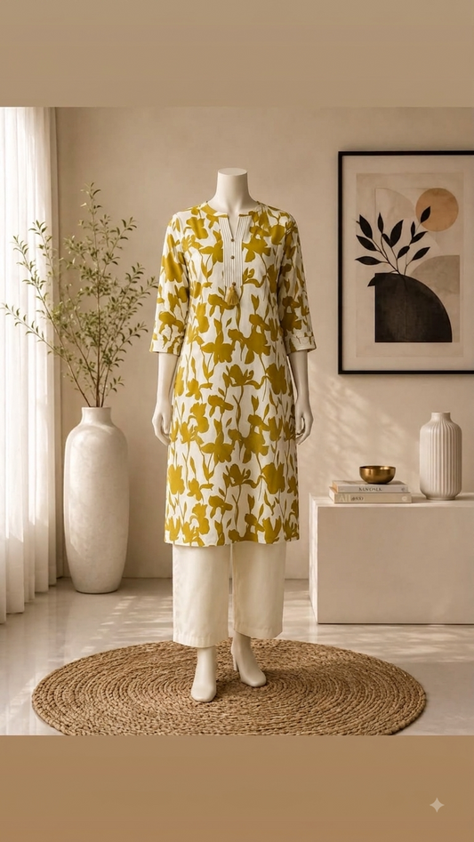 Cotton Mandarin Collar 2-Piece Co-Ord Set with Pocket