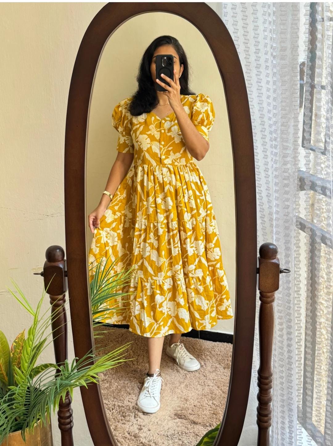 Cotton Midi Kurti with Puff Sleeves