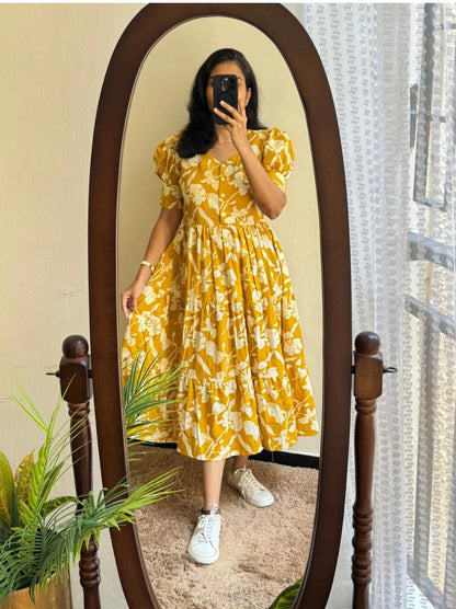 Cotton Midi Kurti with Puff Sleeves