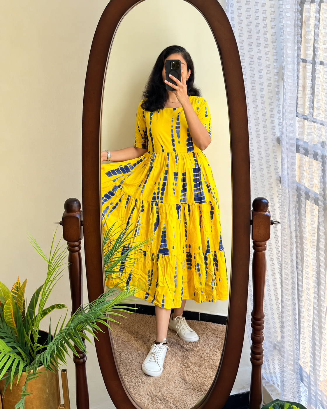 Cotton Midi Kurti with Puff Sleeves