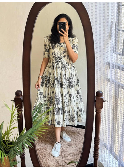 Cotton Midi Kurti with Puff Sleeves