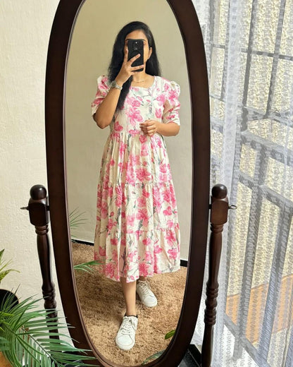 Cotton Midi Kurti with Puff Sleeves