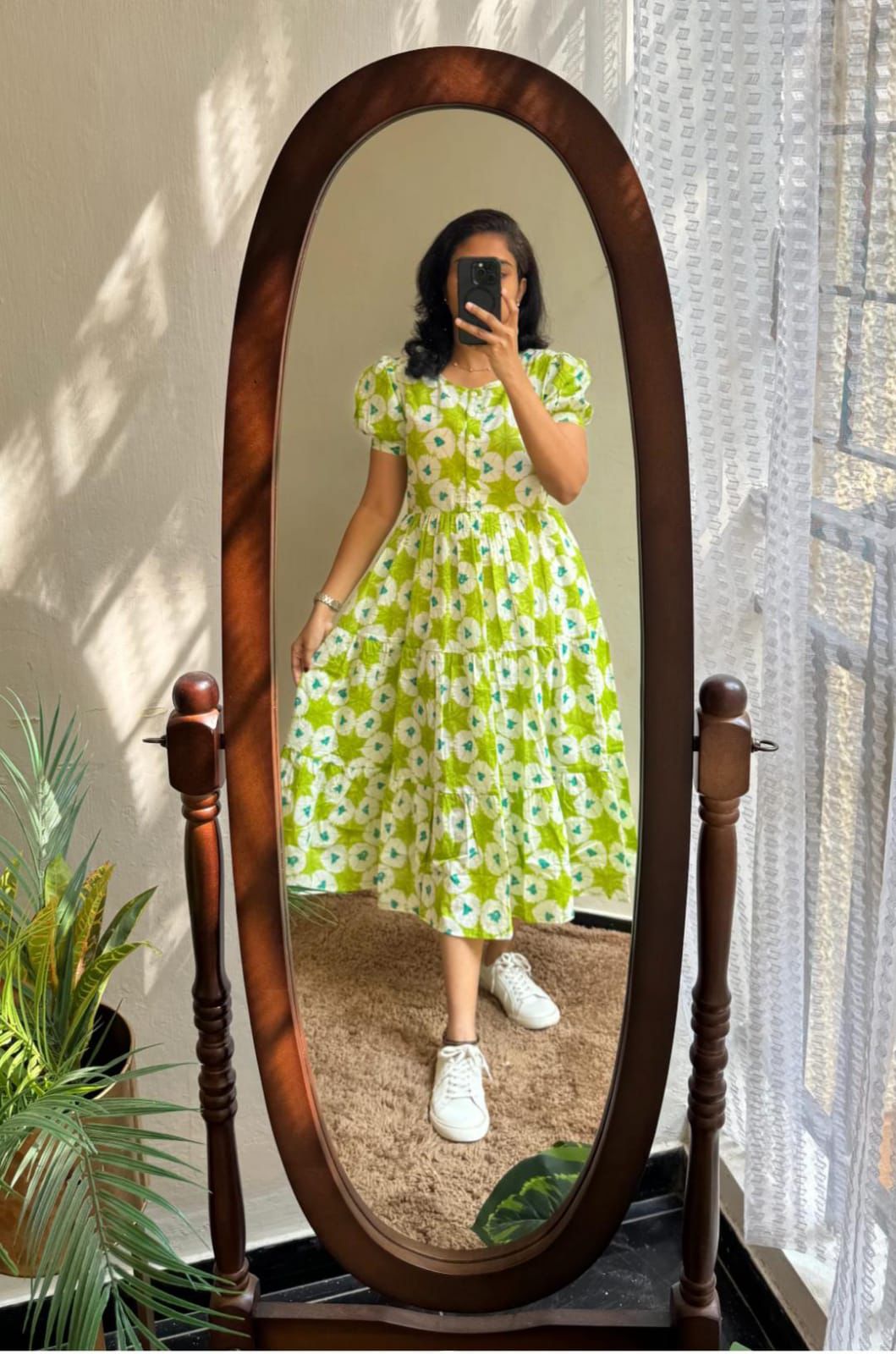Cotton Midi Kurti with Puff Sleeves