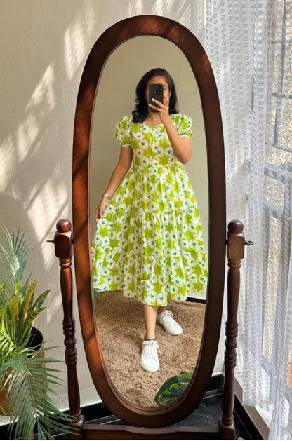 Cotton Midi Kurti with Puff Sleeves