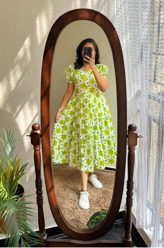 Cotton Midi Kurti with Puff Sleeves