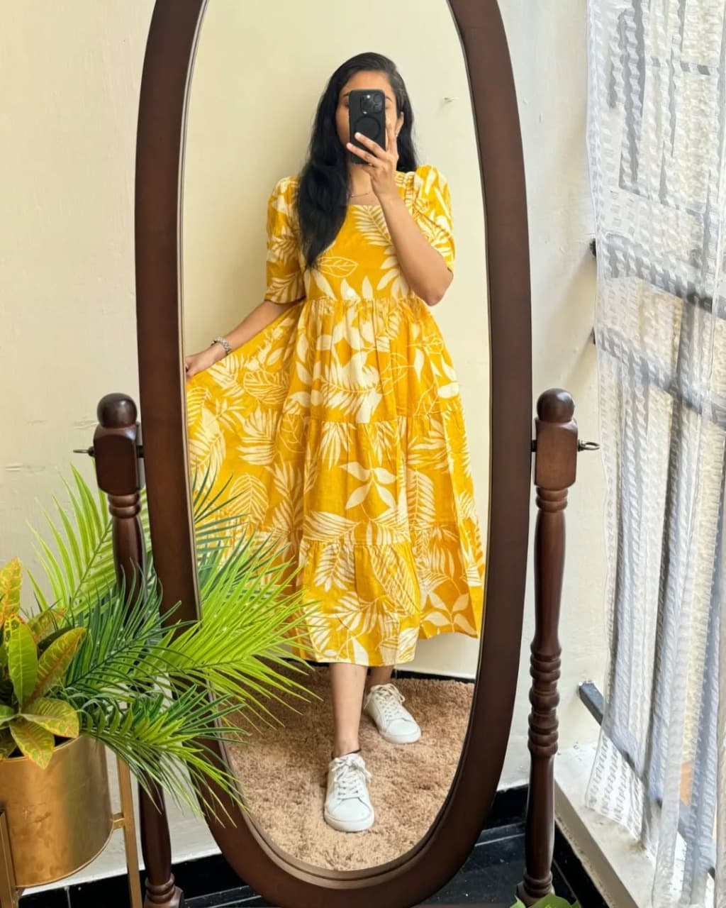 Cotton Midi Kurti with Puff Sleeves