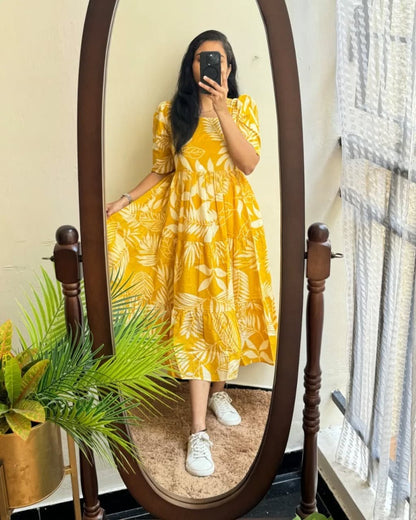 Cotton Midi Kurti with Puff Sleeves
