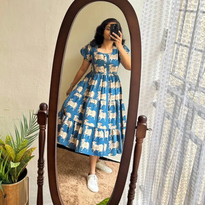 Cotton Midi Kurti with Puff Sleeves
