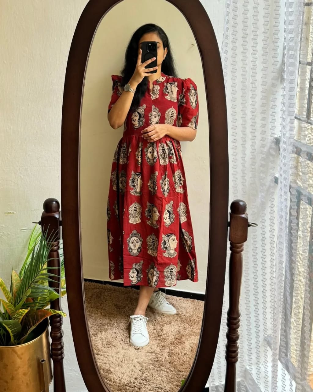 Cotton Midi Kurti with Puff Sleeves