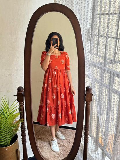 Cotton Midi Kurti with Puff Sleeves