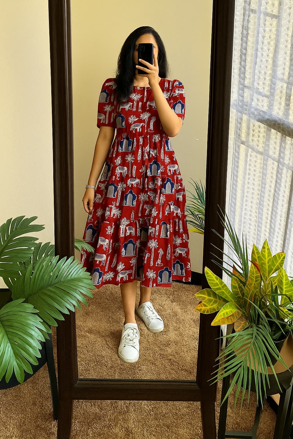 Cotton Midi Kurti with Puff Sleeves