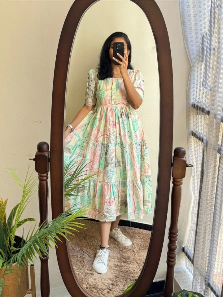 Cotton Midi Kurti with Puff Sleeves