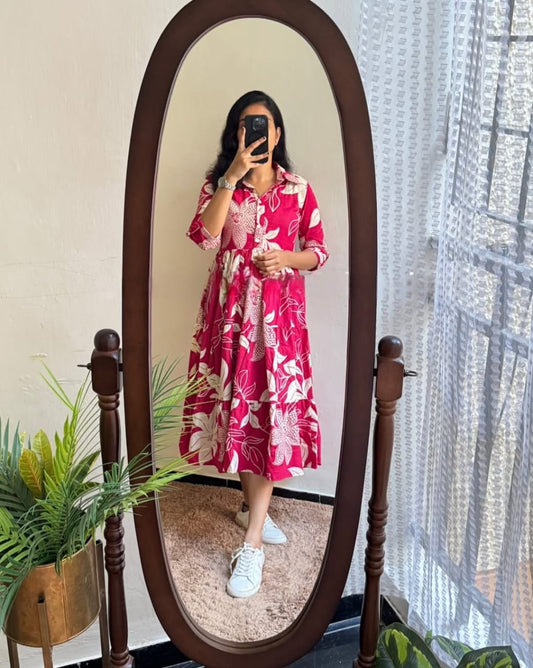 Cotton Midi Kurti with Puff Sleeves