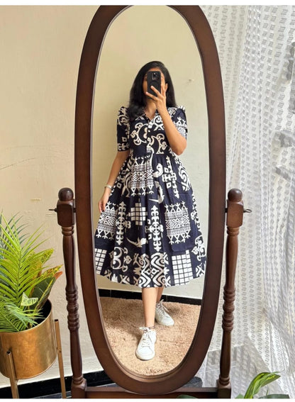 Cotton Midi Kurti with Puff Sleeves