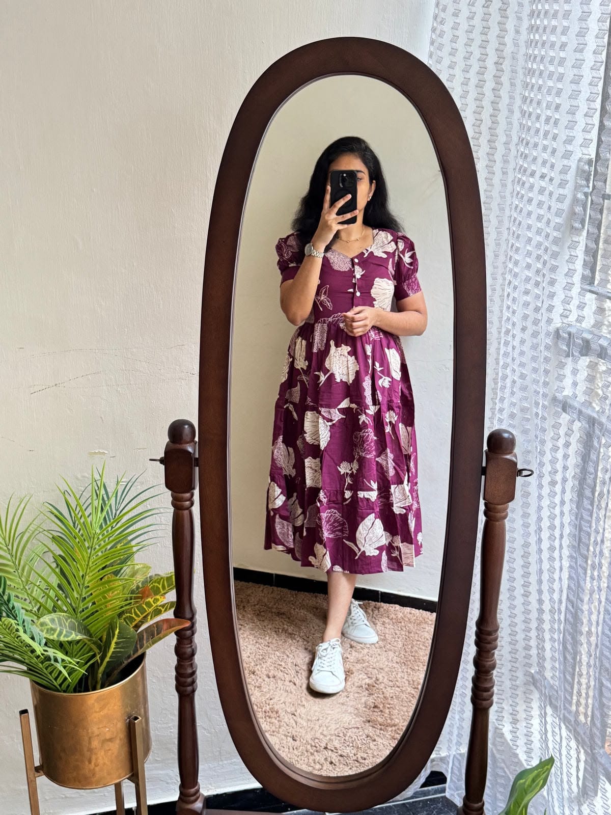 Cotton Midi Kurti with Puff Sleeves