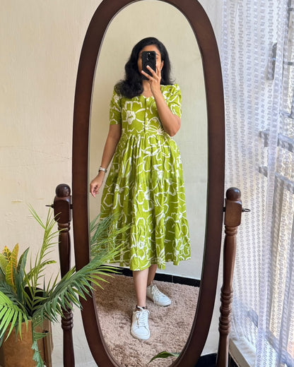 Cotton Midi Kurti with Puff Sleeves