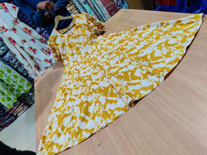Cotton Midi Kurti with Puff Sleeves