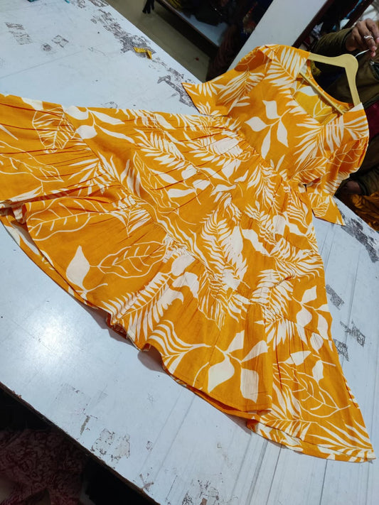 Cotton Midi Kurti with Puff Sleeves
