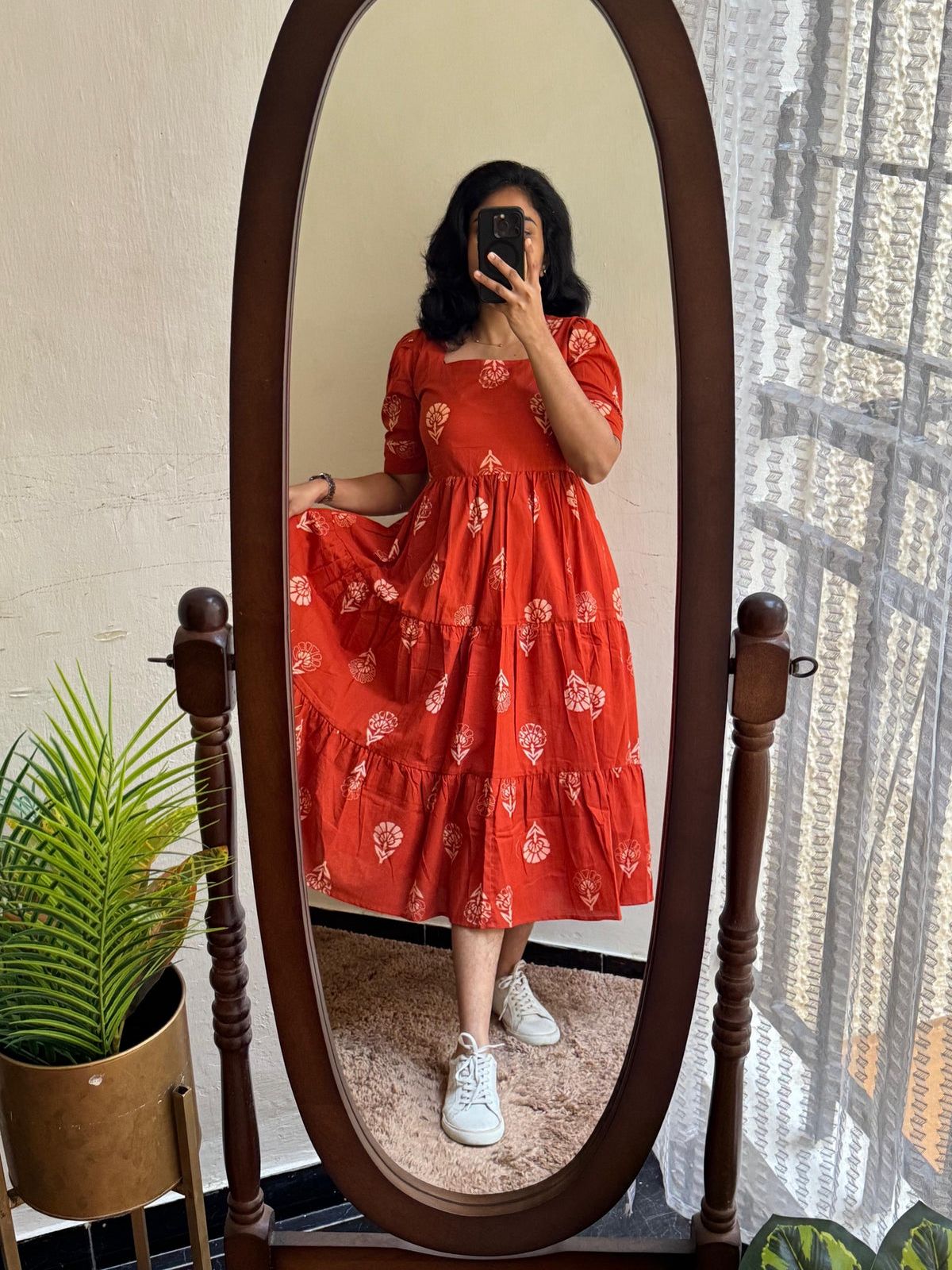 Cotton Midi Kurti with Puff Sleeves