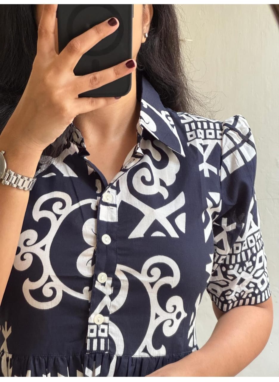 Cotton Midi Kurti with Puff Sleeves