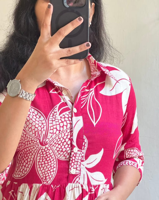 Cotton Midi Kurti with Puff Sleeves